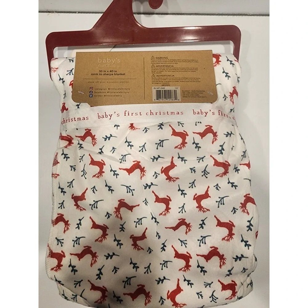 OEKO-TEX standard 100 Baby's First Christmas reversible mink to sherpa blanket